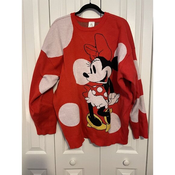 Disney Minnie Mouse Red & White Polka Dot Sweater 1X For Adults - Picture 4 of 6
